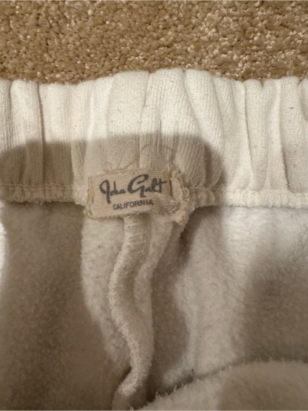 John Galt Cream Cozy Fleece Sweatpants Close Leg Brandy Melville